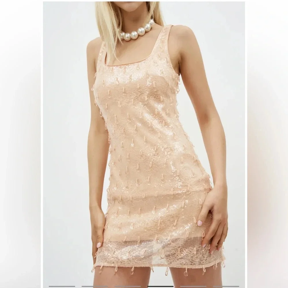 New SIMKHAI | Pallas Lily Peach Orange Beaded Tassel Fringe Mini Dress New NWT 0 - Picture 3 of 13